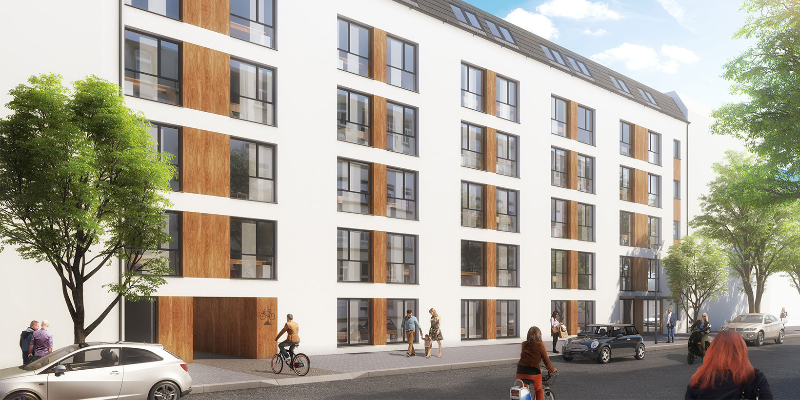 Street view of the building project student accommodation in Berlin